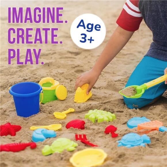 Beach Toys for Kids 3-10 - 18pc Sand Toys - Sandbox Toys for Toddlers - Picture 3 of 7